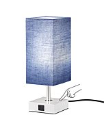 Touch Besides Blue Table Lamp with USB A+C Charging Ports - 3 Way Touch Lamps Beside Desk, Nightstand Lamp for Bedrooms Living Room, LED Bulb Included(Blue Lampshade)