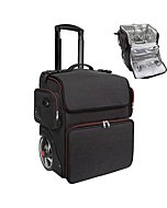 Large Makeup Train Case,Cosmetic Makeup Case for Hairstylist, Hairdresser Bag with Detachable Pouch,Heat Insulation and Anti-scalding Full layer for Hairdressing Tool Organizer Trolley with wheels