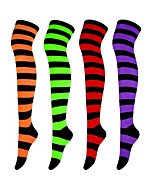 Aneco 4 Pairs Over Knee High Stripe Socks Halloween Cosplay Accessories for Adult Woman