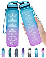 Elvira 32oz Large Water Bottle with Motivational Time Marker & Removable Strainer,Fast Flow BPA Free Non-Toxic for Fitness, Gym and Outdoor Sports-Green/Purple Gradient