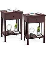 Homykic Nightstands Set of 2, Bamboo Solid Wood Bedside Table Night Stand with Drawer and Storage Shelf, Accent End Table Side Table for Bedroom, Living Room, Space Saving, Easy Assembly, Espresso