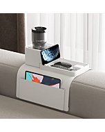 Couch Cup Holder Tray, VIENFUT Silicone Anti-Slip Sofa Armrest Tray with Side Pockets, BPA-Free Anti-Spill Couch Drink Holder for YETI, Remote, Snacks, Cellphone and iPad, Ideal Gift (Griege)