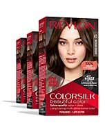 Permanent Hair Color by Revlon, Permanent Hair Dye, Colorsilk with 100% Gray Coverage, Ammonia-Free, Keratin and Amino Acids, 041 Medium Brown, (Pack of 3)