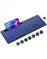 SABLUTE Wireless Keyboard with Bluetooth and 2.4GHz Mode, Backlight, Phone Holder - Light Up Rechargeable Multi-Device Keyboard with Quiet Typing for MacBook, PC, Laptop, Chromebook