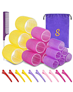 Self grip hair roller set,Hair roller set 18 pcs,Heatless hair curlers,Hair rollers for Long hair,Medium and Short hair,Hair rollers with hair roller clips and comb,Salon hairdressing curlers,DIY Hair Styles, Sungenol 3 Sizes Hair Rollers in 1 set