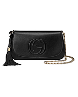 Gucci Soho Leather Flap Shoulder Bag Black Gold Tassel New Authentic