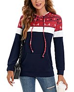 Bluetime Women Pullover Hoodies Lightweight Long Sleeve Color Block Sweatshirts Casual Comfy Fall Tops Tunics (M, Deer Pattern Navy Blue)