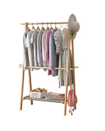 Clikuutory Dress up Rack, Adult and Teenagers Garment Rack, Clothing Rack with Storage Shelf (Natural Pine, 40" L x 16" W x 60" H)