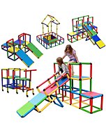 Indoor Playground with Wheels, Tubes, Panels & Connectors - Climbing Wall for Kids with Slides for Backyards & Rooms - Buildable Indoor & Outdoor Playset for Imaginative Play for Ages 5-12 by Funphix