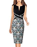 VFSHOW Womens Black and Multi Floral Print Slim Front Zipper Party Cocktail Bodycon Pencil Sheath Dress 8851 BLK XS