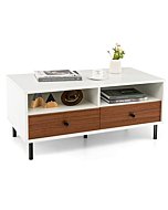 Giantex Rectangular Wood Coffee Table, 2-Tier Modern Center Table with 2 Drawers, 2 Storage Shelves, Easy Assembly, 40"-Length TV Stand for Living Room