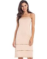 MANCYFIT Women's Tube Top Dress Slip Sleeveless Underdress Invisible Straps Nude Large