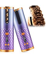 Automatic Curling Iron, Cordless Hair Curler, Wireless Rotating Hair Curler with 6 Temp & Timer LCD Display USB Rechargeable,Fast Heating & Auto Shut Off (Purple)