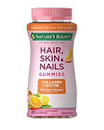 Nature's Bounty Hair, Skin & Nails with Biotin and Collagen, Citrus-Flavored Gummies Vitamin Supplement, Supports Hair, Skin, and Nail Health for Women, 2500 mcg, 80 Count