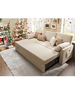 PaPaJet Sleeper Sofa, Sofa Bed with Storage Chaise-2 in 1 Pull Out Couch for Living Room, Sectional Beige 84in x 59in x 39in