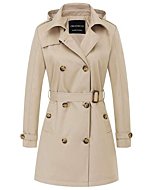 CREATMO US Women's Dress Coat Overcoat Long Trench Coat with Pocket Khaki XL