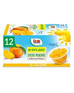 Dole Fruit Bowls Diced Peaches in 100% Juice, Gluten Free Healthy Snack, 4 Oz, 12 Total Cups