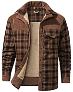 Flygo Men's Outdoor Casual Vintage Long Sleeve Plaid Flannel Button Down Shirt Jacket(RedCoffee-L)