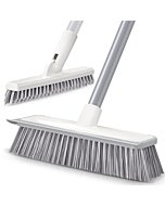 Sunally Floor Scrub Brush and Grout Scrub Brush Combo Kit with 57" Long Handle, 2 in 1 Scrape Brush Stiff Bristle, Shower Floor Scrubber, Deep Cleaning Brush Set for Multiple Scenes, Grey White