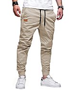 JMIERR Mens Casual Joggers Pants - Cotton Drawstring Chino Cargo Pants Hiking Outdoor Twill Track Jogging Sweatpants Pants with Pockets for Men, US 46(5XL), C Khaki