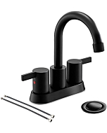 4 Inch 2 Handle Centerset Matte Black Lead-Free Bathroom Faucet, with Copper Pop Up Drain and 2 Water Supply Lines, BF015-1-MB