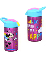 Zak Designs, Inc. Minnie Mouse Stainless Steel Bottle for Kids - Disney Minnie Mouse Kids Insulated Water Bottle with Push Button Spout, Perfect Water Bottle for Kids School Days and Trips - 15.5 oz.