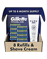 Gillette ProGlide Mens Razors 8 Razor Blade Refills Plus Gillette PURE Mens Soothing Shaving Cream with Aloe, 6 oz