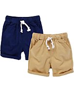 HILEELANG Little Boys' Shorts 2-Pack Chino Short Summer Cotton Casual Pants with Pockets Khaki Navy Blue 5t