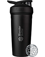 BlenderBottle Strada Shaker Cup Insulated Stainless Steel Water Bottle with Wire Whisk, 24-Ounce, Black