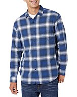 Amazon Essentials Men's Long-Sleeve Flannel Shirt (Available in Big & Tall), Blue, Ombre/Plaid, X-Small