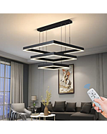 Modern LED Chandelier, 3 Ring Dimmable Square Chandelier for Living Dining Room,Bedroom,Foyer Chandelier Lighting Fixture, High Ceiling Hanging Living Room LED Pendant Ceiling Light Fixture（Black）