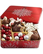 Bonnie and Pop's Holiday Tin- with Assorted Christmas Chocolate, Nuts, Bark, Truffles – Festive, Corporate, Family, Gift Basket Idea for Men and Women