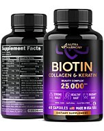 Biotin Vitamins with Collagen & Keratin - Hair Growth Supplement for Women & Men - 25000 mcg Pills - Made in USA - B1,B2,B3,B6,B7 Complex - Healthy Nails & Skin - As Liquid, Drops, Oil - 60 Capsules