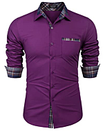 COOFANDY Men's Casual Cotton Long Sleeve Dress Shirt Plaid Collar Slim Fit Button Down Shirt (Large, Purple.)