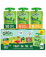 GoGo squeeZ Fruit on the Go Variety Pack, Apple, Mango & Banana, 3.2 oz (Pack of 20), Unsweetened Fruit Snacks for Kids, Gluten Free, Nut Free and Dairy Free, Recloseable Cap, BPA Free Pouches