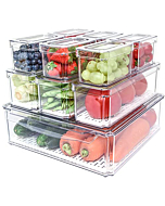 Pomeat 10 Pack Fridge Organizer, Stackable Refrigerator Organizer Bins with Lids, BPA-Free Produce Fruit Storage Containers for Fridge Organizers and Storage Clear for Food, Drinks, Vegetable Storage