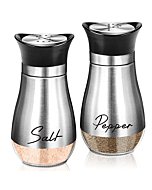 Salt and Pepper Shakers Set,4 oz Glass Bottom Salt Pepper Shaker with Stainless Steel Lid for Kitchen Gadgets Cooking Table, RV, Camp,BBQ Refillable Design (Sliver)