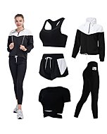 QIANKOY Workout Outfits Set for Women 5 Piece Tracksuit Set Yoga Tennis Athletic Activewear Set(Black01,S)