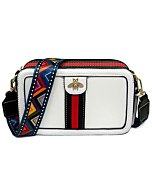 Beatfull Designer Bee Crossbody Purse for Women PU Leather Shoulder Handbag with Black-Red StripsCamera Clucth (white)