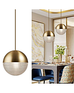 BOKT Bedside Ball Chandelier Modern Simple Light Luxury Long Line Adjustable Golden Pendant Lamp Restaurant Bar Round Glass Hanging Light Half Globe Metal Ceiling Lighting Fixtures (Gold)