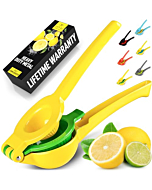 Zulay Kitchen Metal 2-in-1 Lemon Squeezer - Sturdy Max Extraction Hand Juicer Lemon Squeezer Gets Every Last Drop - Easy to Clean Manual Citrus Juicer - Easy-Use Lemon Juicer Squeezer - Yellow/Green