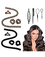 IVYU Tiktok Heatless Curling Rod Headband for Women Long Hair No Heat Hair Rollers Curlers Curls Flexi Rods Large Big Soft Foam Curling Ribbon Sleep Overnight for Gril's Hair Style Black Leorpard