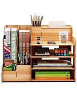 FOCCTS Wooden Desktop Organizer DIY Pen Holder Storage Box Desktop Stationary Storage Rack For Office Supplies Storage Shelf Rack - Book Shelf,Stationary Compartment Mail Holder,Desk Accessory Storage