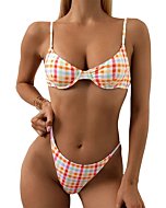 Floerns Women's Bathing Suit Plaid Print Underwire Two Piece Bikini Swimsuit Multi S