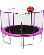 Kangaroo Hoppers 14 FT Trampoline with Safety Enclosure Net, Basketball Hoop and Ladder -2022 Upgraded Kids Basketball Hoop Trampoline -TUV & ASTM Tested (PINK-14FT)