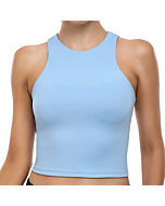 Colorfulkoala Women's Summer Tank Tops Body Contour Sleeveless Crop Double Lined Yoga Shirts (XS, Placid Blue)