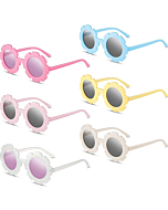 6 Pieces Round Flower Sunglasses Girls Flower Glasses Cute Outdoor Beach Eyewear for Kids (Fresh Colors)