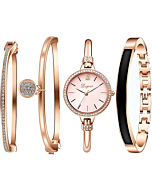 Clastyle Rose Gold Watch and Bracelets Set with 3 Bangles Pink Glitter Rhinestone Dial Women Bracelet Watches Elegant Ladies Wrist Watches Gifts for Her