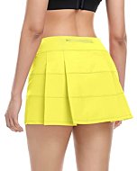 Tennis Skirt for Women with 4 Pockets Athletic Golf Skorts Skirts with Shorts Workout Running Sport (Yellow,M)