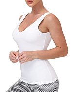 Workout Tops for Women Yoga Tank Tops with Built in Bra Wirefree Padded Yoga Bras Gym Running Athletic Shirt V-Neck Camisole White